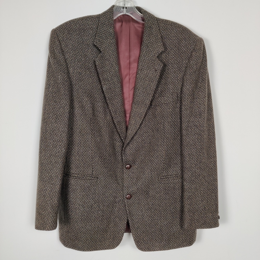 Vintage Wool Sport Coat Brown Herringbone 42 Tall Business Casual Career Office